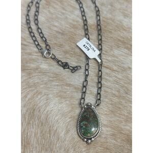 Native American Sterling Silver SW Catalina Turquoise Teardrop Bar Necklace 925